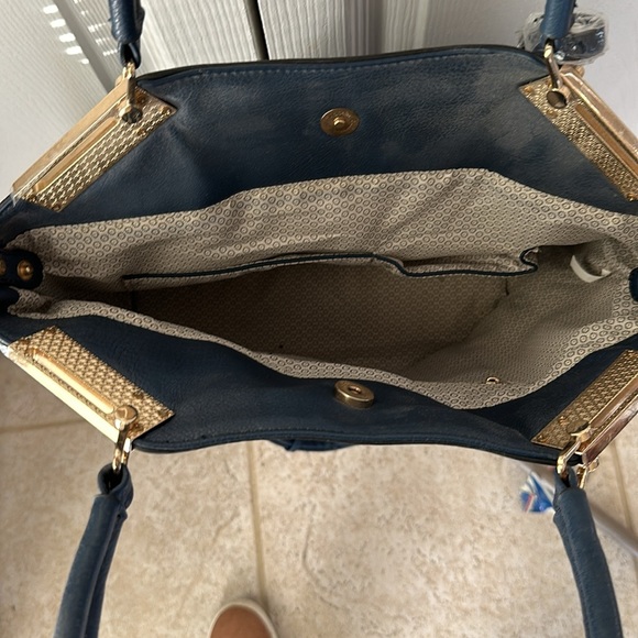 Navy Blue Rivet Three Piece Tote - Picture 3 of 8